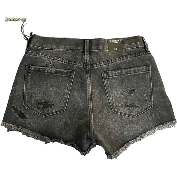 Blank NYC Shorts Womens 26 Washed Black Distressed Denim Mid Rise Button Fly NWT - Picture 2 of 16